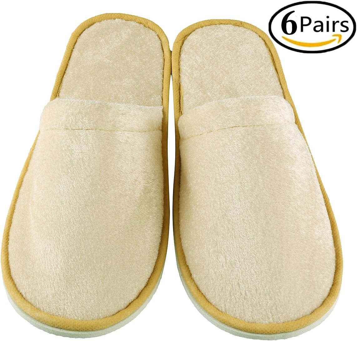 Xiaofeisi Spa Slippers 6 Pairs Velvet Unisex Comfortable Closed Toe Non-Slip Disposable Slippers for Men & Women, Perfect for Home, Hotel Or Commercial Bulk Use Gold