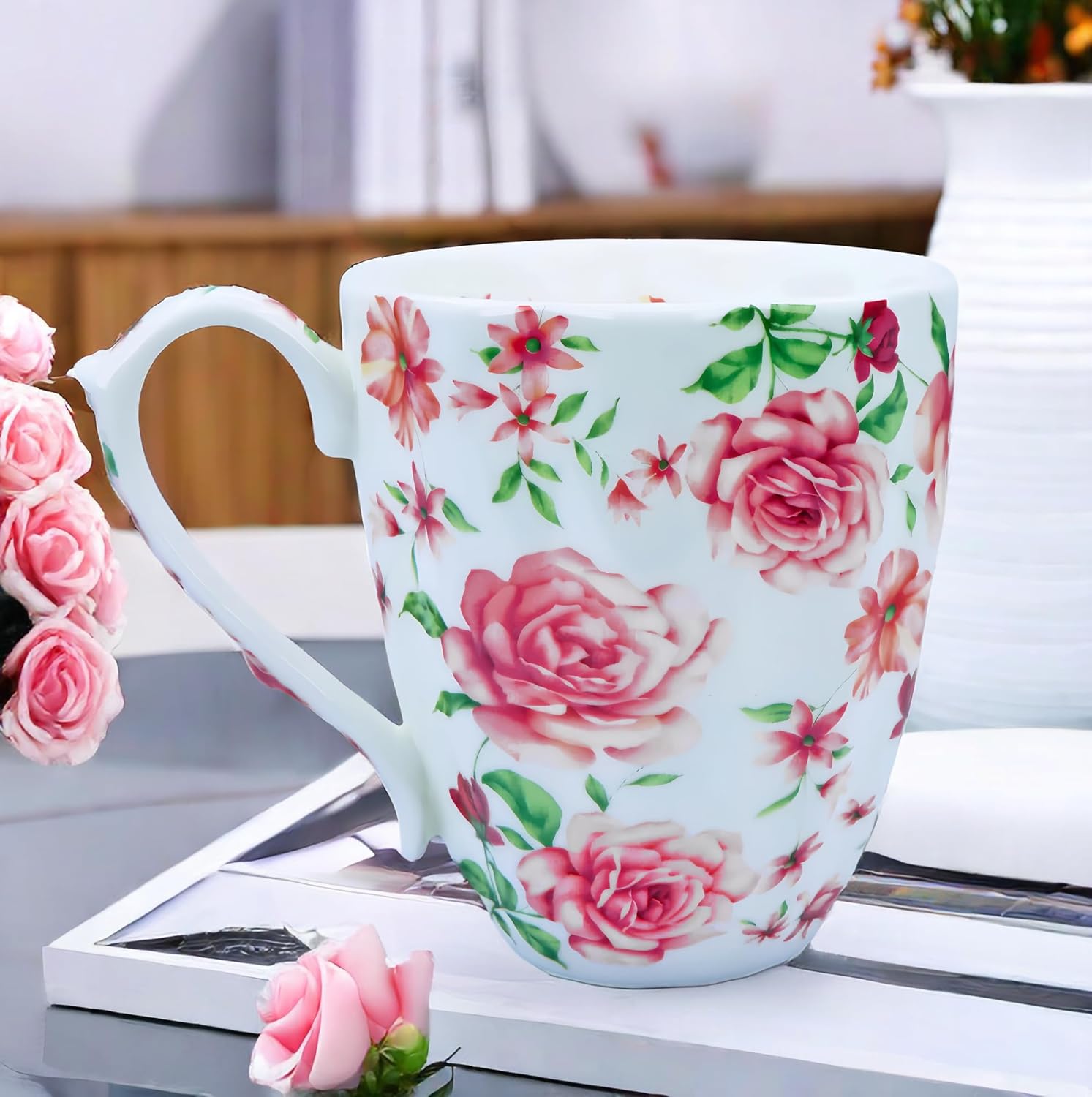 14oz Bone China Coffee Mugs for Women Floral Coffee Mug Tea Cups Novetly Coffee Cups Gift for Women Mom Friends - Image 4
