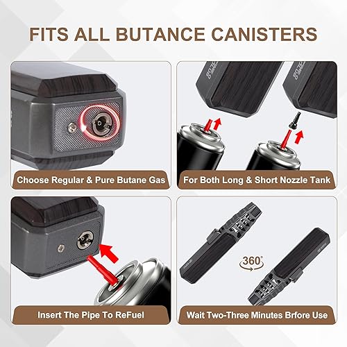 Miniatura 12 de Encendedor de butano, soplete de soldadura, llama súper larga, soplete de cocina recargable, resistente al viento, llama ajustable, soplete solar