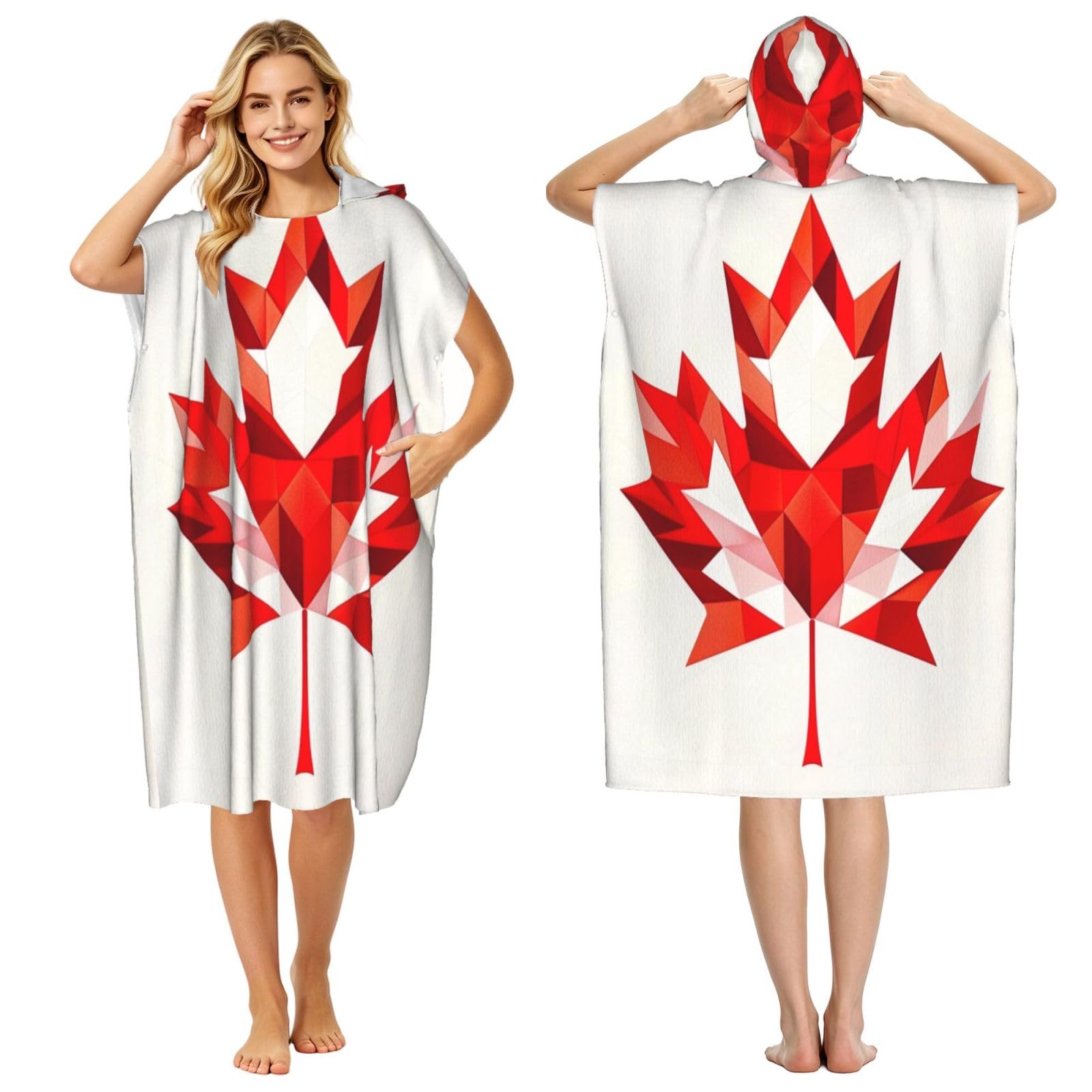 DTHKJNLSF Canada Flag Adult Hooded Beach Poncho Towel