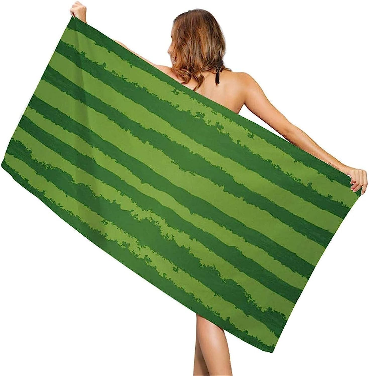 Telo Mare Microfibra Antisabbia, Leggero E Portatile Telo Mare Grande Strisce Di Scorza Di Anguria Verde 200 X 200 Cm, Asciugamano Da Spiaggia, Perfetto Per Lo Sport, Viaggi, Campeggio -1R1V+A8Y