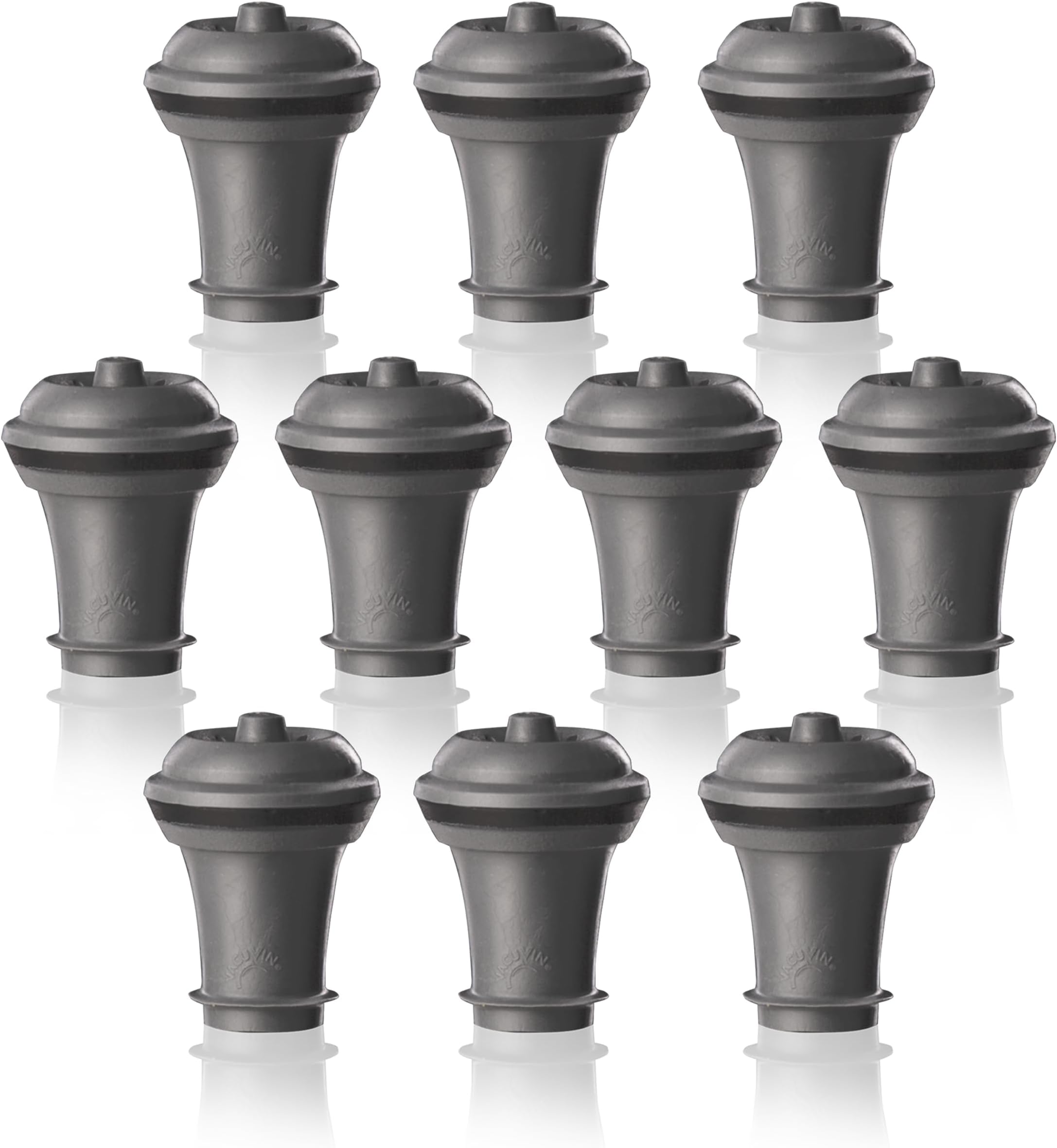 Vacu Vin Wine Bottle Stoppers โ 10 Pack Wine Stoppers for Wine Bottles โ Vacuum Wine Stopper Set โ Reusable Rubber Stoppers for Wine Saver Pump โ Grey