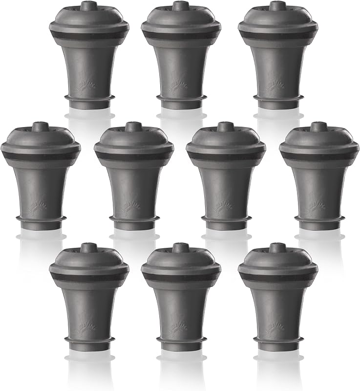 Tapón de vino Vacu Vin, paquete de 10 tapones para botellas de vino al vacío, alternativa al corcho | 10 tapones de vino al vacío grises, para Wine Saver Pump, hasta 10 días de frescura, reutilizables, aptos para lavavajillas, fabricados sin BPA