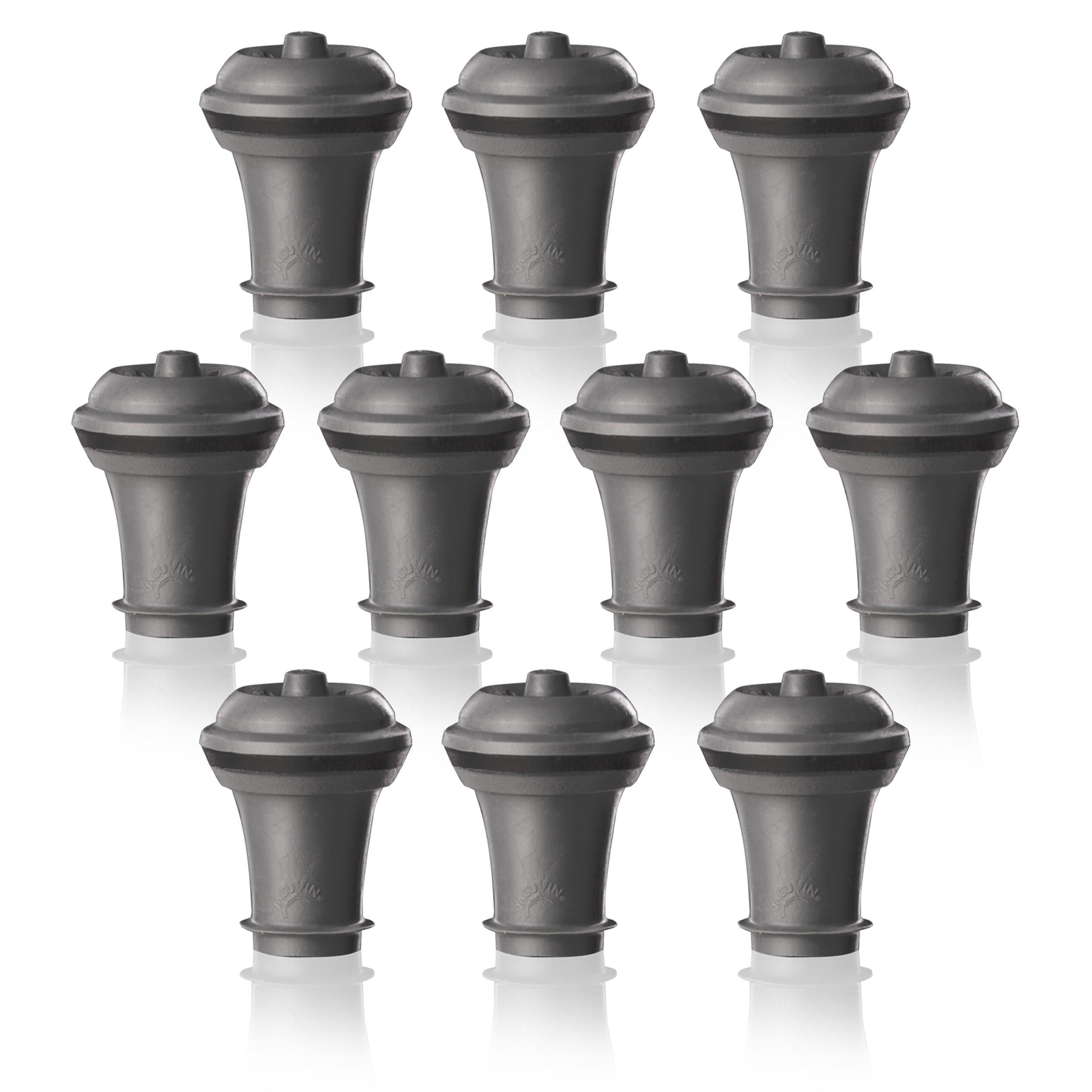 Vacu Vin Wine Bottle Stoppers – 10 Pack Wine Stoppers for Wine Bottles – Vacuum Wine Stopper Set – Reusable Rubber Stoppers for Wine Saver Pump – Grey