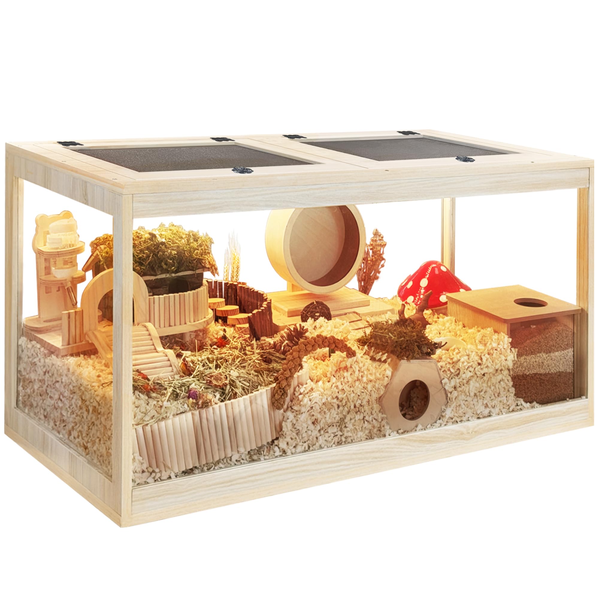 PROLEE Hamster Cage with Metal Mesh Top, Chewproof Wooden Guinea Pig Cages, Mice and Rat Habitat,Large Hamster Cages with Acrylic Sheets Solid Built, 24 inch