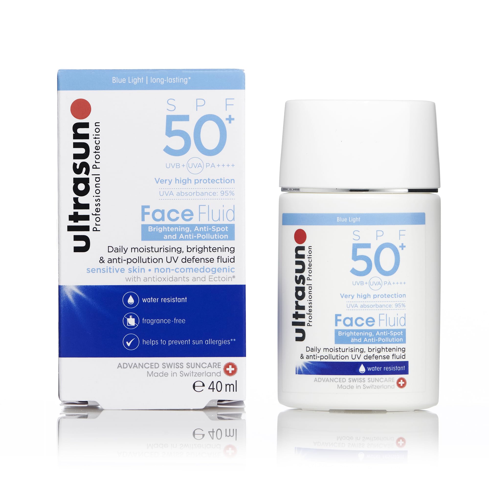 ultrasun AntiPollution Face Fluid SPF50+, white, 40 millilitre