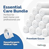 Vista 7 de California Basics Paquete de 12 rollos de vendaje de gasa con cinta, 2 pulgadas x 4 yardas, envoltura suave, elástica y transpirable para el cuidado