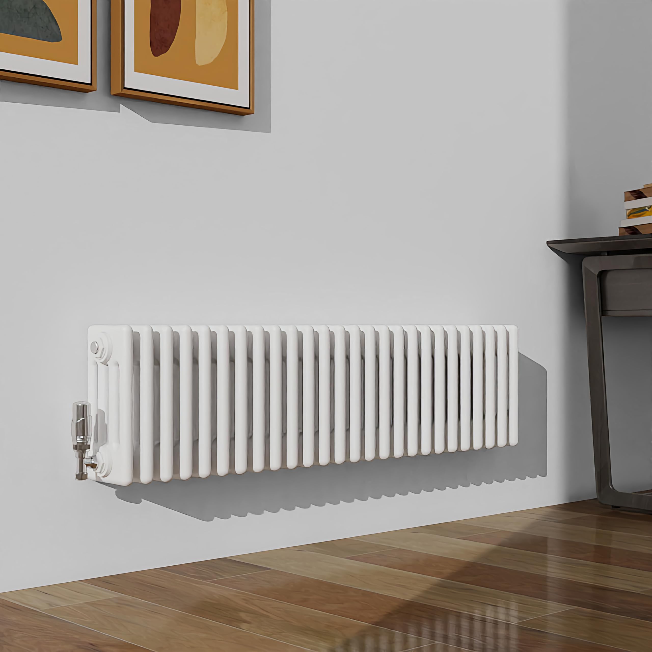 SLINE SANITARY 300x1190mm Cast Iron Style Traditional 4 Column Horizontal White Central Heating Radiator