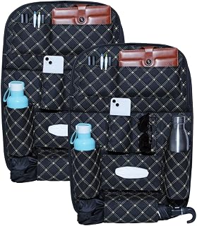 Neodrift 'Seat Master' (Set of 2) | (Color - Black-Beige) Premium 7D Car Seat Organizer, Universal Fit, Multi-Pocket Stora... Price In India