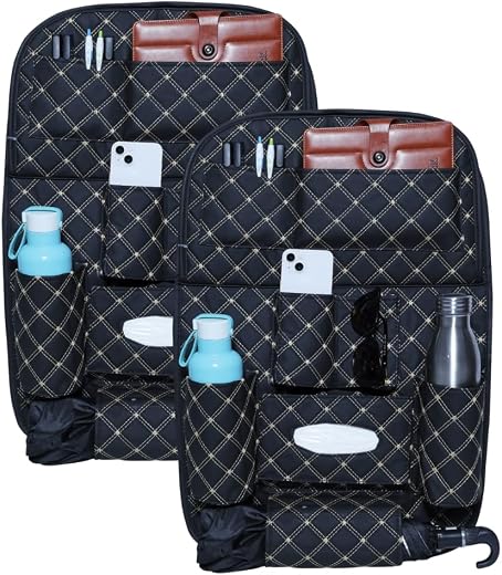 Neodrift 'Seat Master' (Set of 2) | (Color - Black-Beige) Premium 7D Car Seat Organizer, Universal Fit, Multi-Pocket Stora...