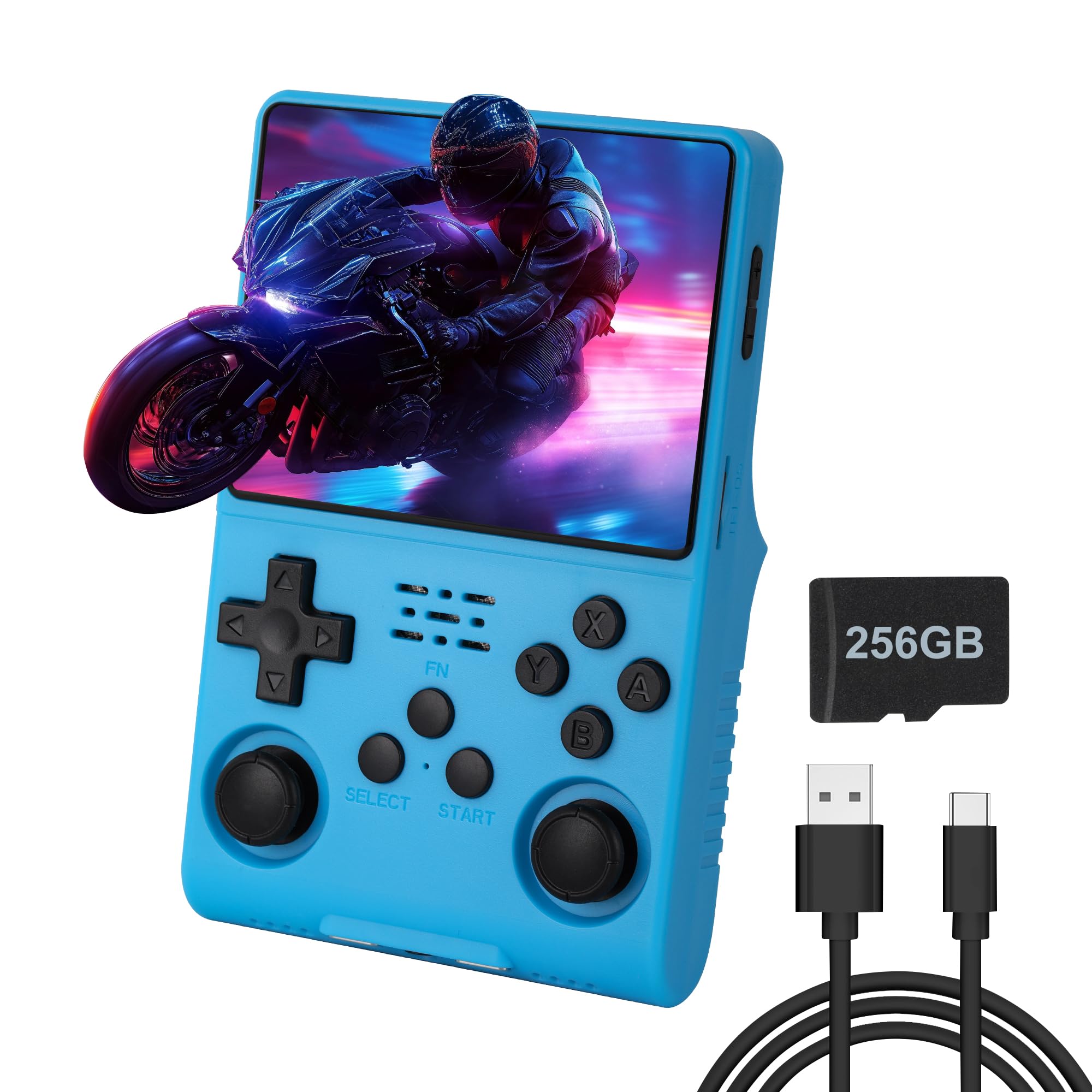 R40S Pro Handheld Game Console, Over 30,000 Pre-Installed Games, More Than 20 Retro Emulator Systems, 3.5 inch IPS Full-View HD Screen，256GB (Blue)