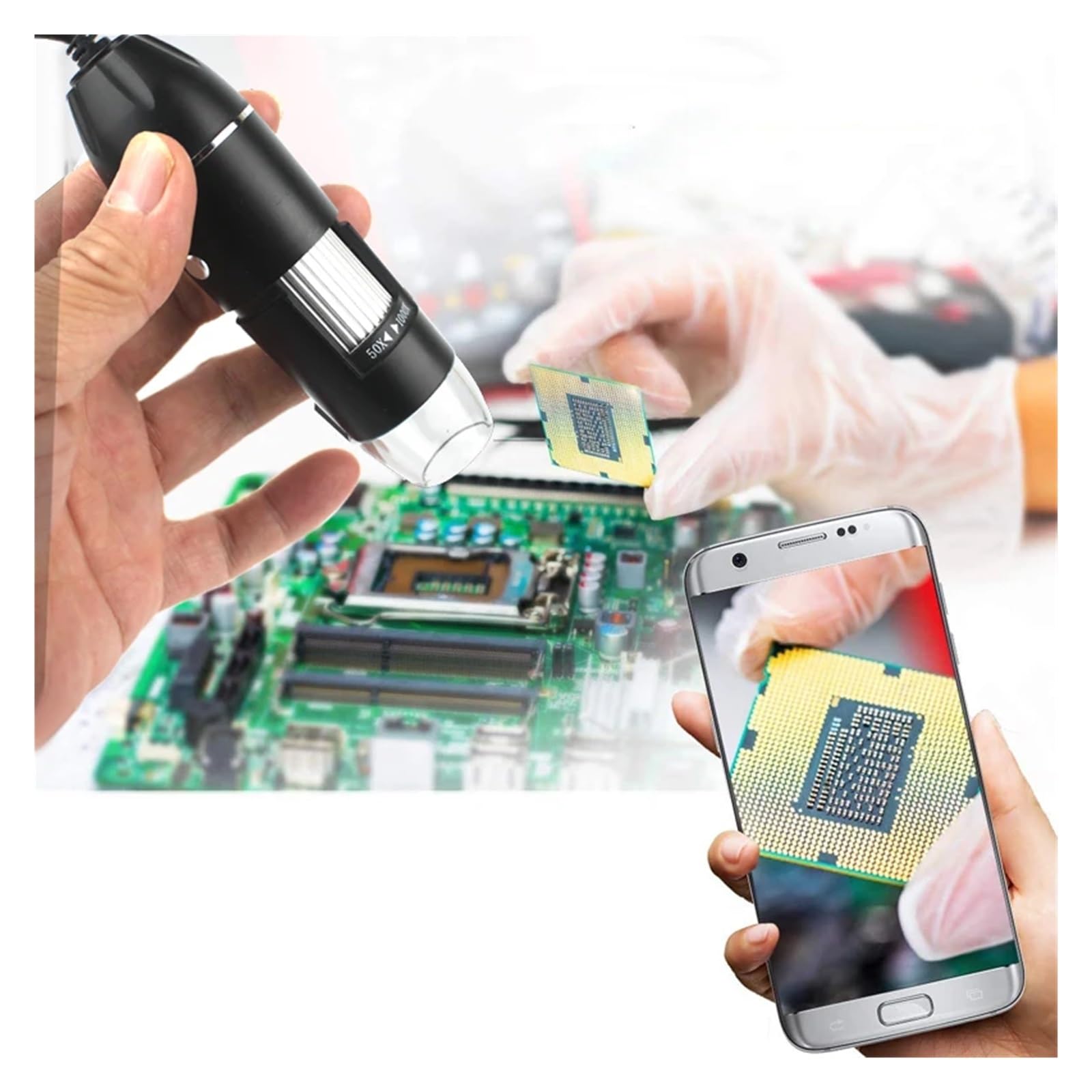 Professional USB Digital Microscope 1000X 1600X 8 LEDs 2MP Electronic Endoscope Zoom Camera Magnifier+ Lift Stand(USB Lift Stand)