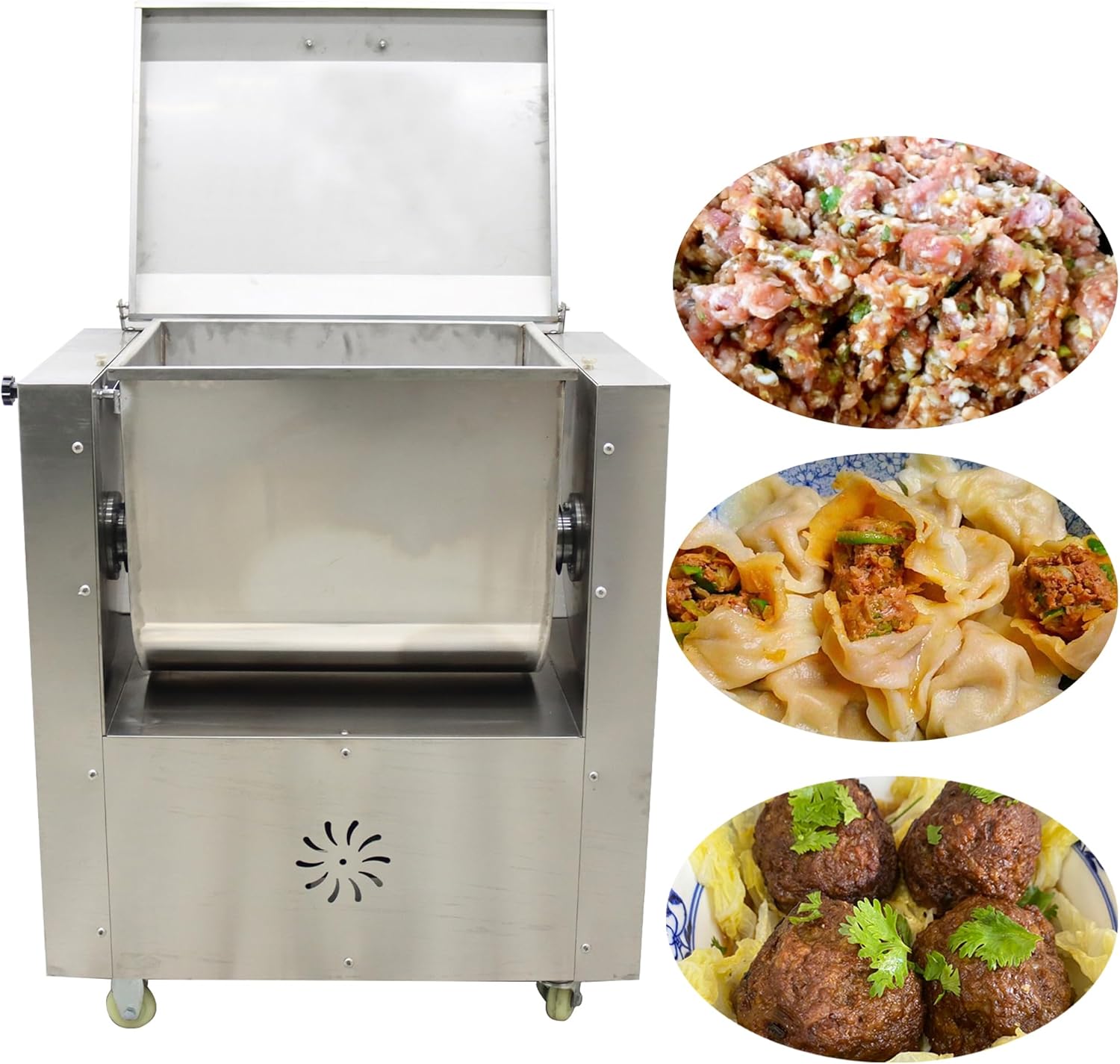 Electric Meat Mixer Commercial Meat Vegetable Food Filling Blender Stainless Steel Stirrer 60L Tank for Mixing Meatball Sausage Meat Dumplings