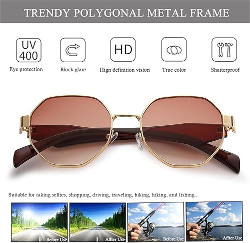 Miniatura 5 de HJSTES Gafas de sol pequeñas de polígono para mujer y hombre, lentes cuadrados, lentes degradados, protección UV