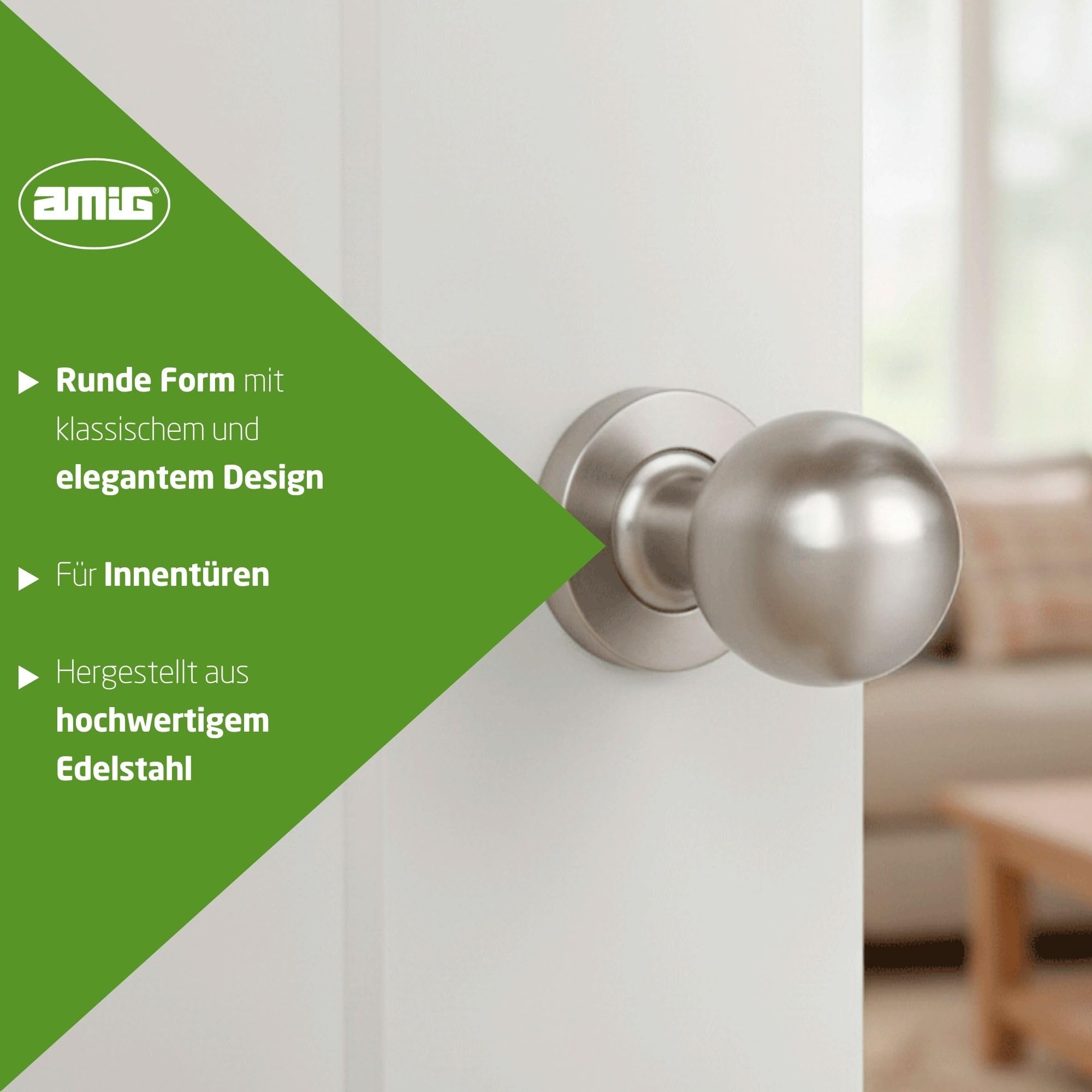 Amig - Türknauf - Runde Drehknauf-Set für Innentüren Mod. 11 - Ergonomisches Design und Langlebige Verarbeitung - Standardmaß - Metall - Silber