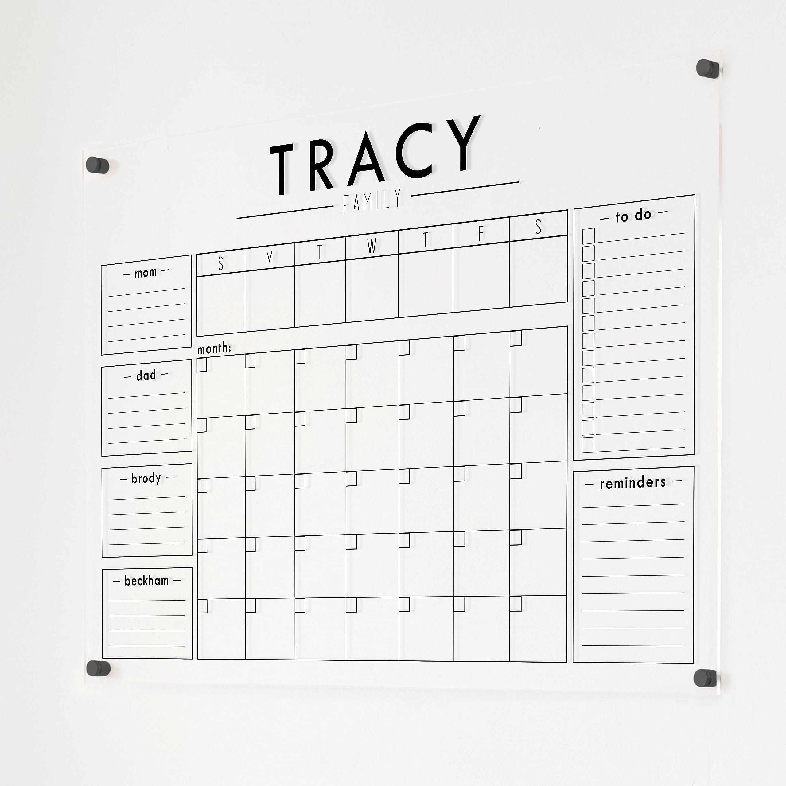 Acrylic Calendar - 26x38 - personalized calendar, wall calendar, dry erase standoff acrylic wall calendar