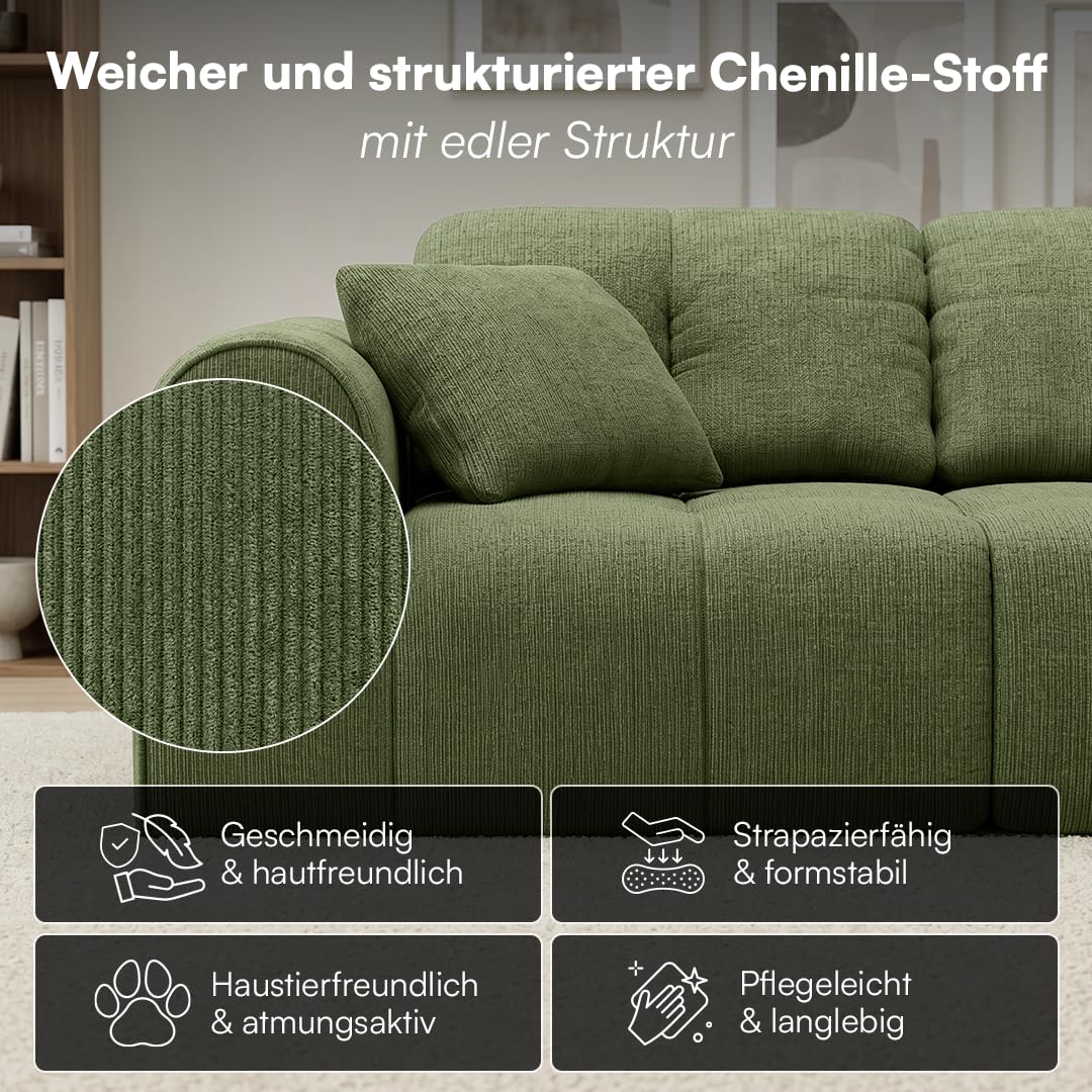 skølm Vanaheim Sofa 2-Sitzer mit Hocker, Cloud Couch, Dunkelgrün, 2 Kissen