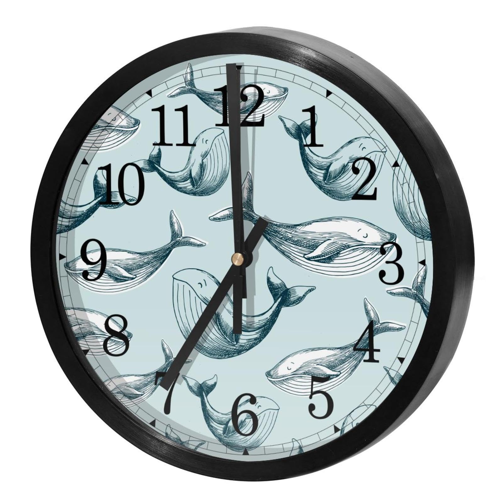 Horloge murale silencieuse à quartz bleu baleine ronde pour la maison