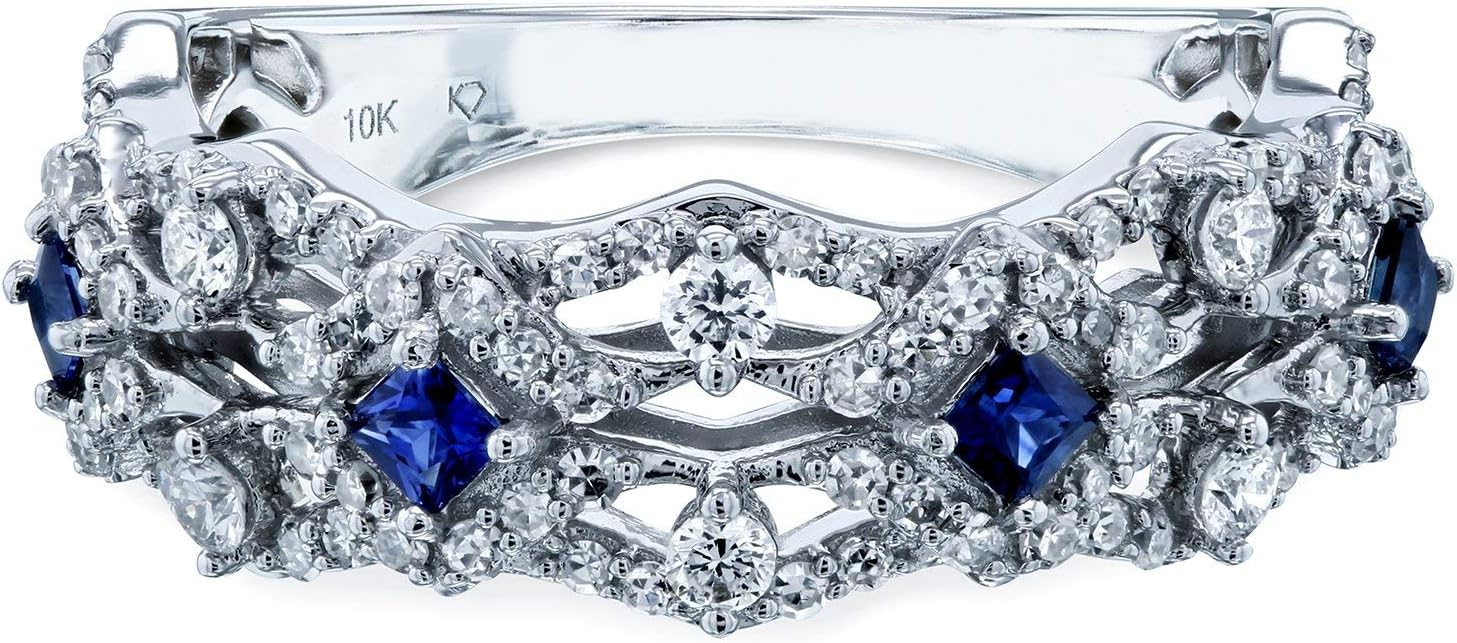 Kobelli Sapphire and Diamond Fashion Band 3/4 Carat TW 10k White Gold