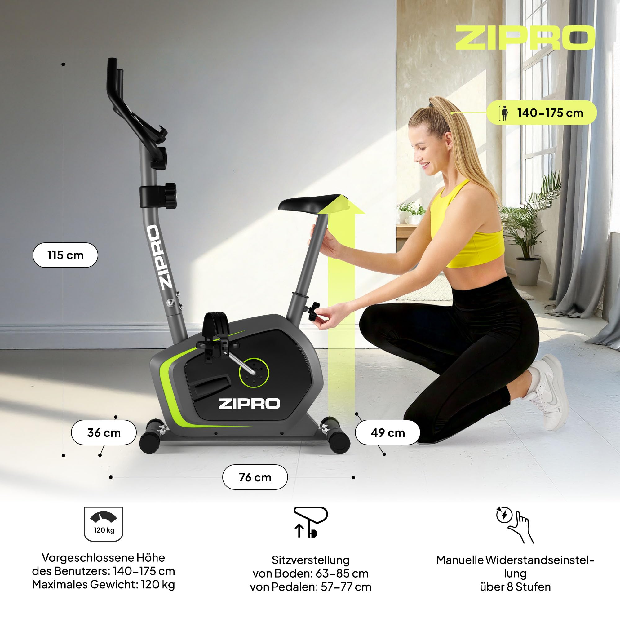 Zipro Heimtrainer Fahrrad Drift, Ergometer Fitnessbikes, Magnetisches Fahrradtrainer, Ergometer Fahrrad bis 120kg, Indoor Bike, Trainingsfahrrad für zuhause, Fahrradergometer Batteriebetrieben