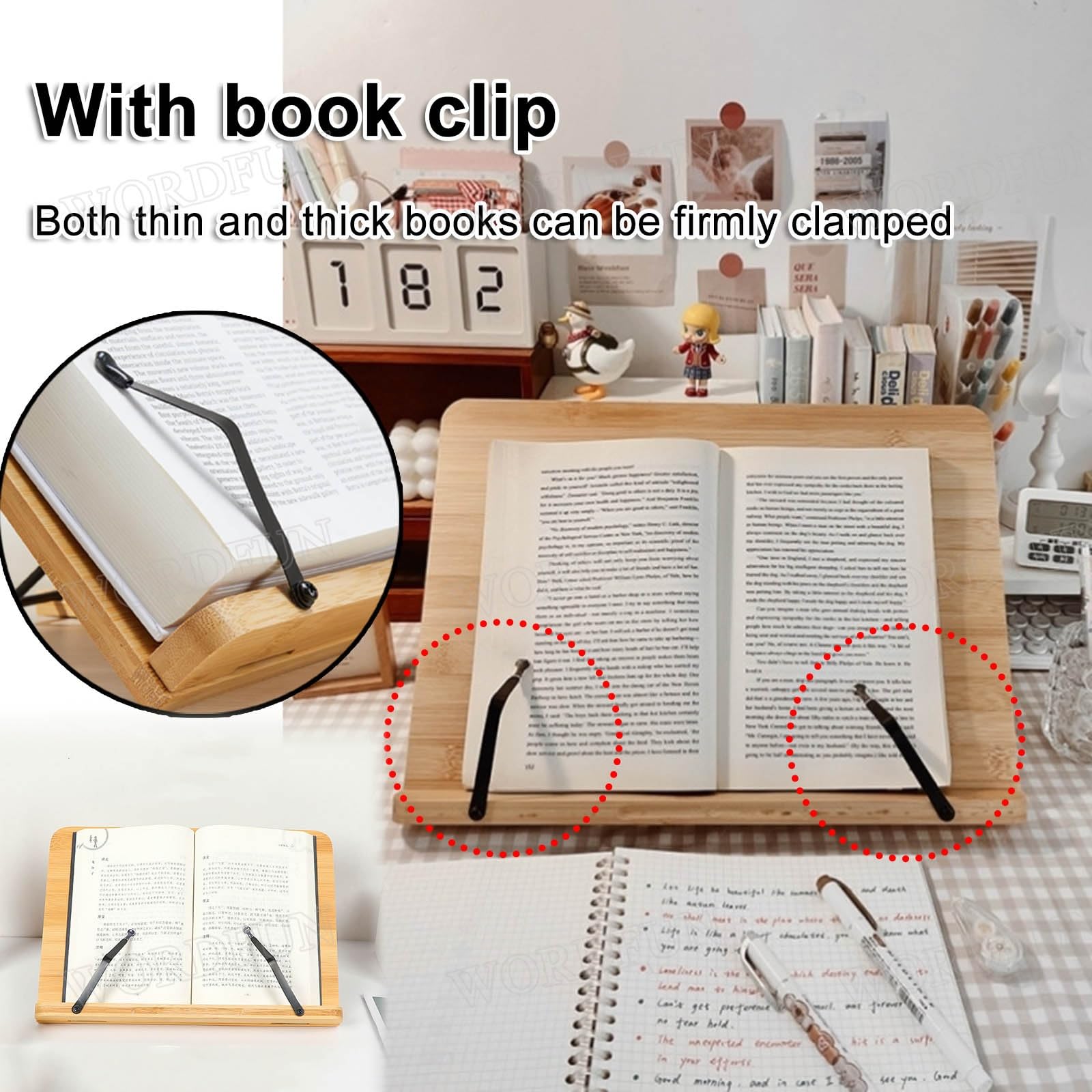 Atril de partituras portátil y cómodo, Atril de bambú para Libros, Soporte de Lectura, Altura y ángulo Ajustables, Peso Ligero, Extra Estable, con Bolsa de Transporte