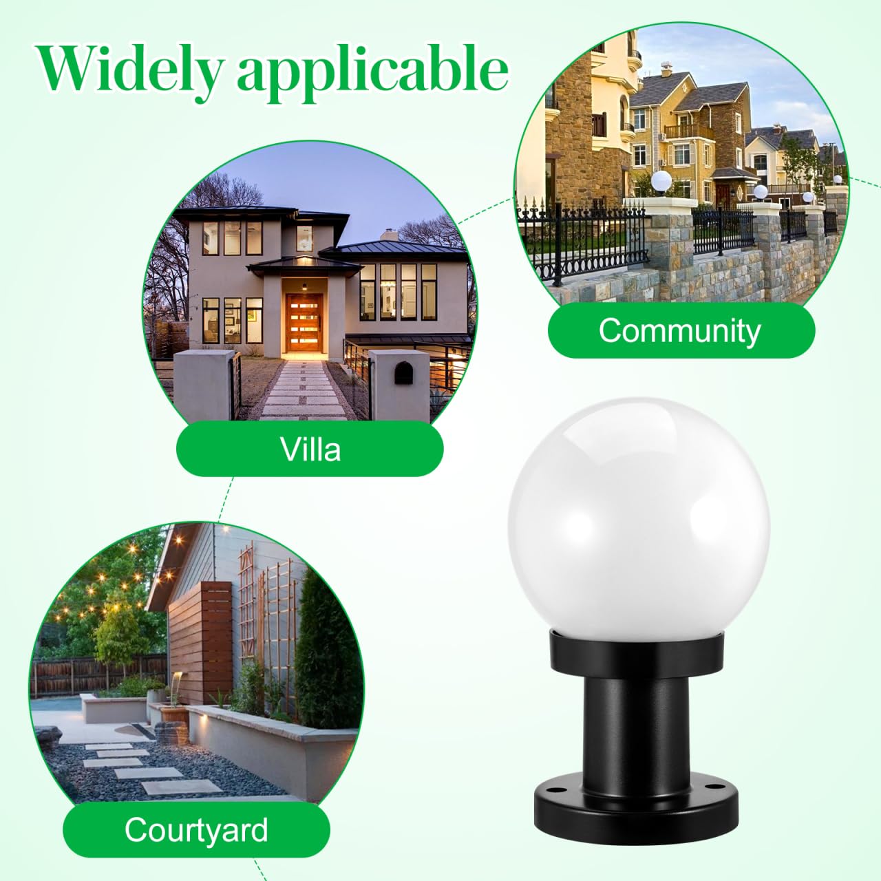SHERCHPRY Lámpara De Poste Para Exteriores Bola Acrílica 9.64 Pulgadas Luz De Patio Jardín Iluminación De Columna Exterior