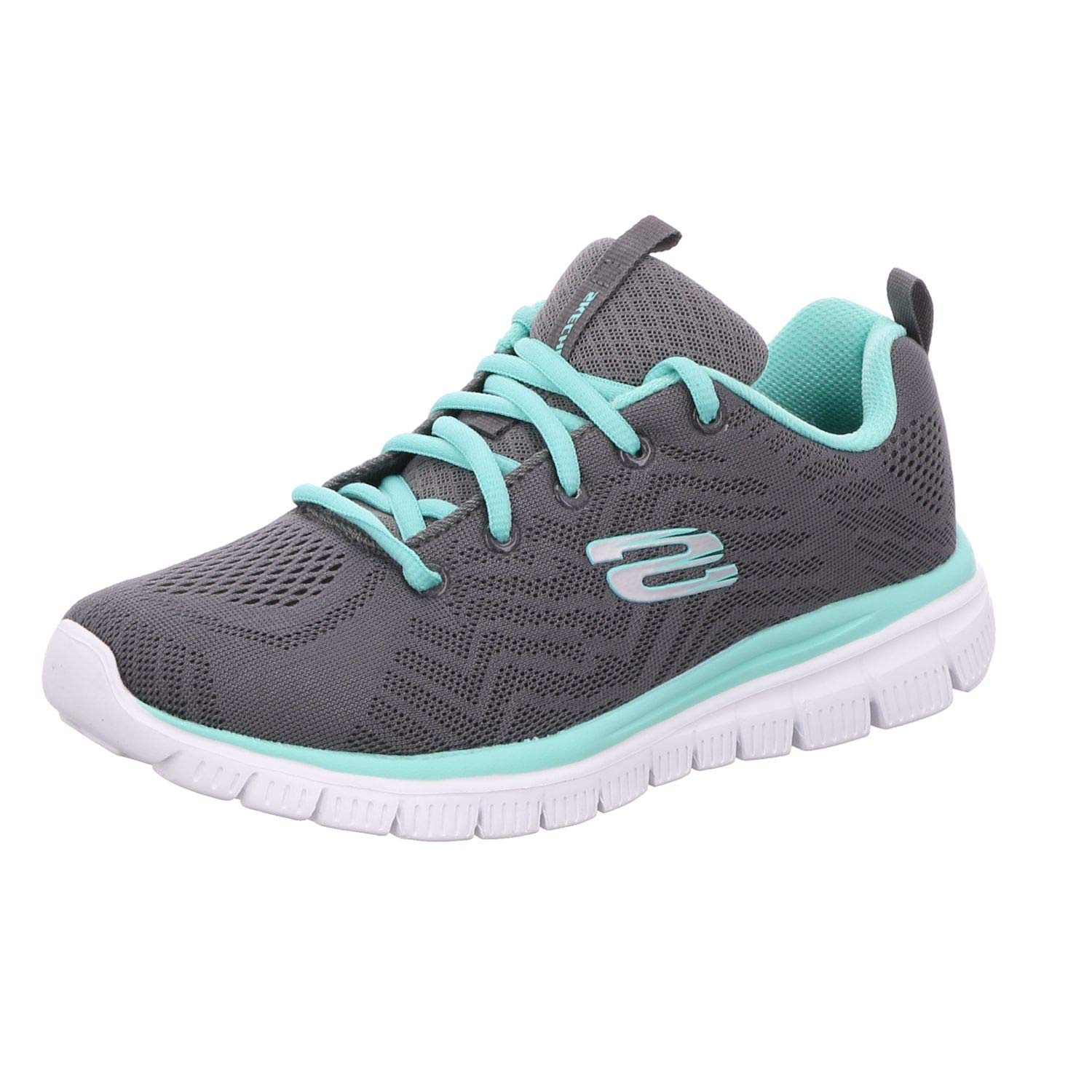 Skechers Women's Graceful Get Connected Sneaker, Charcoal Mesh Green Trim, 5.5 UK