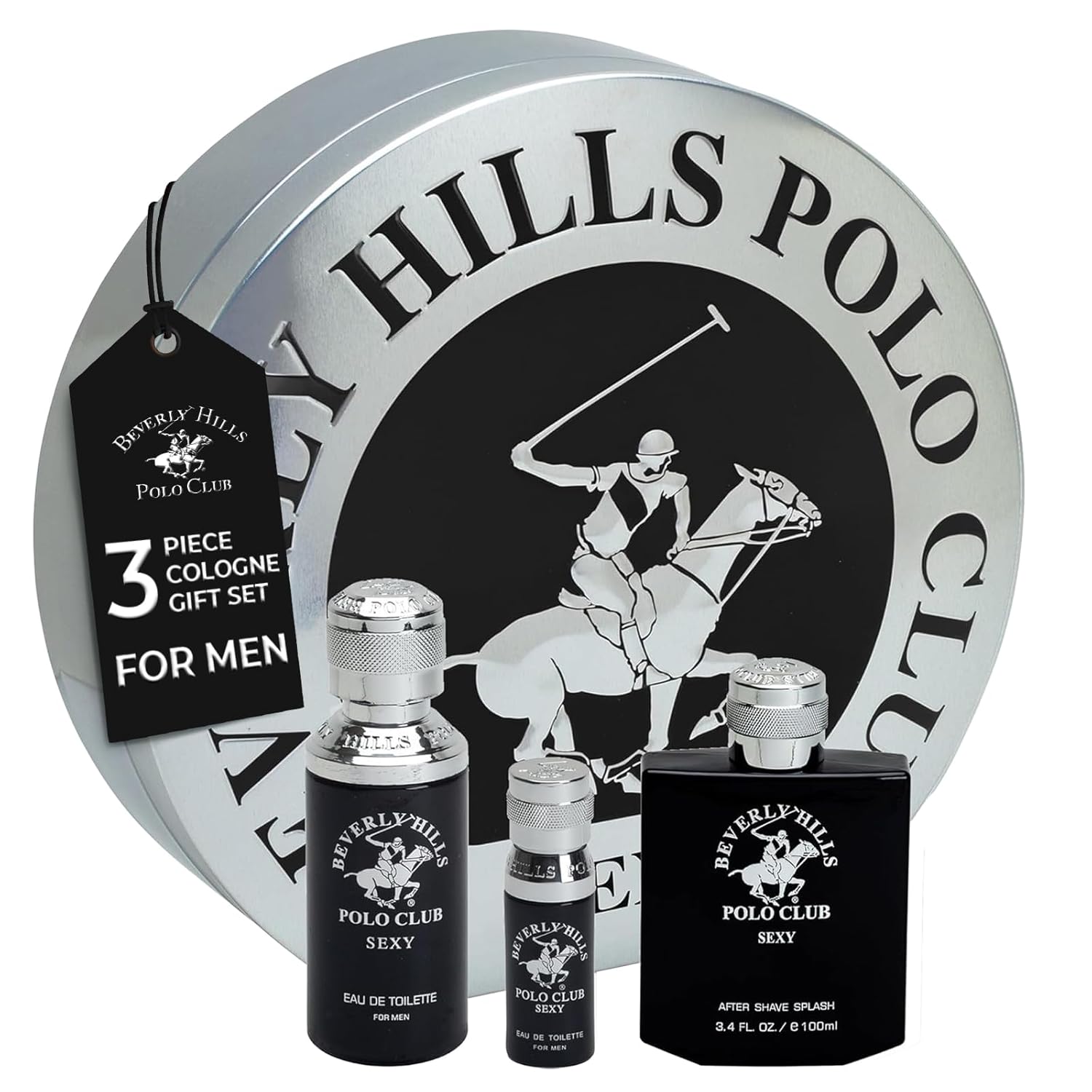 Beverly Hills Polo Club BHPC Men's 3 Piece Cologne Gift Set - Sexy Scent Eau de Toilette & After Shave - Premium Long-Lasting Fragrance for Him in Collectible Tin