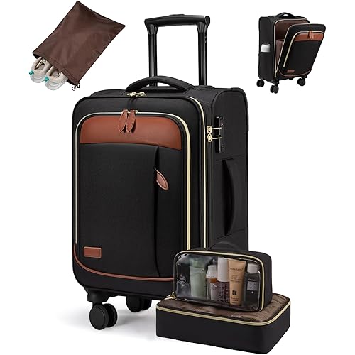 LOVEVOOK 4 Pcs Carry On Luggage 22x14x9 Airline Approved 20 Inch Underseat Carry on Suitcase for Women Men Softside Travel Luggage with Spinner Wheels and TSA Lock