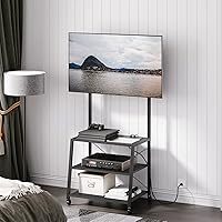 Vista 7 de HOOBRO - Soporte de TV móvil con soporte y toma de corriente hasta 55 pulgadas, centro de entretenimiento de esquina, soporte de TV pequeño con 3