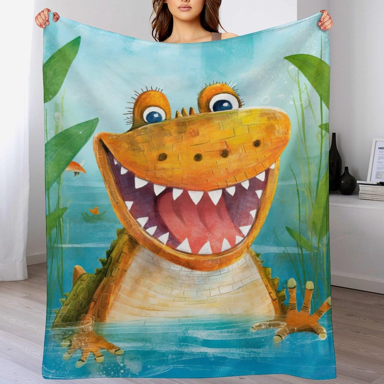 Couverture Croco Joyeux en flannel douce et respirante pour lit ou canapé 130×180cm