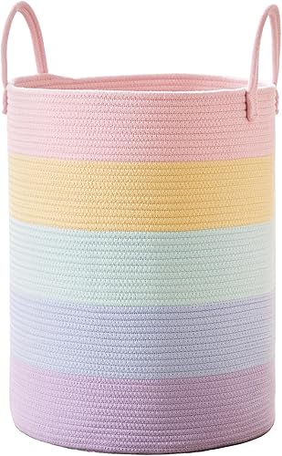 Miniatura 9 de Cesta tejida de yute de 15 pulgadas de profundidad x 20 pulgadas de alto, cesta de ropa de cuerda de mimbre para bebé, guardería, niños, cesta alta