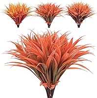 Vista 14 de 8 piezas flores artificiales de otoño para decoración al aire libre, plantas artificiales de otoño para exteriores, hierba amarilla artificial