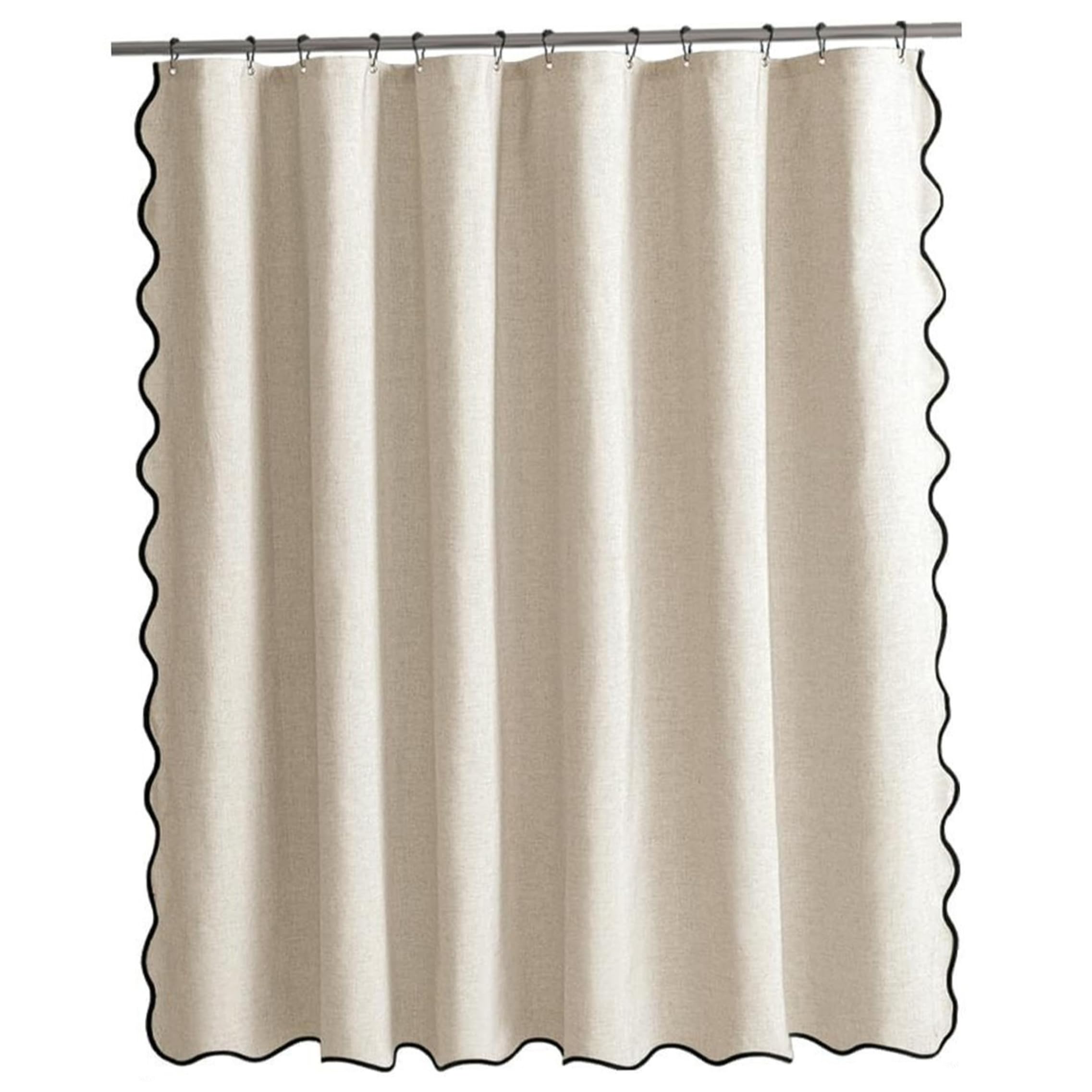 Rideau de douche festonné imperméable en imitation lin noir et blanc 200x200 cm