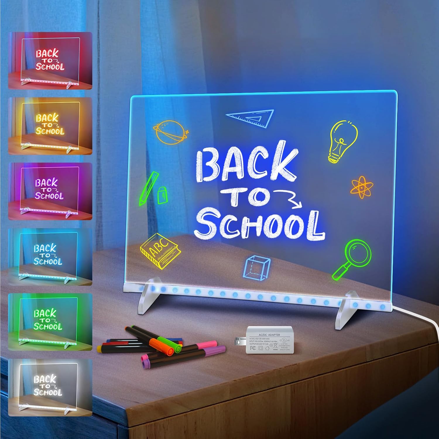 LED Note Board with 7 Colors, Includes Adapter, 13"x10" Led Drawing Board for Kids, Light Up Dry Erase Boards with 7 Markers, Soft Cloth, Hanging Chain, Holiday Trend Gift