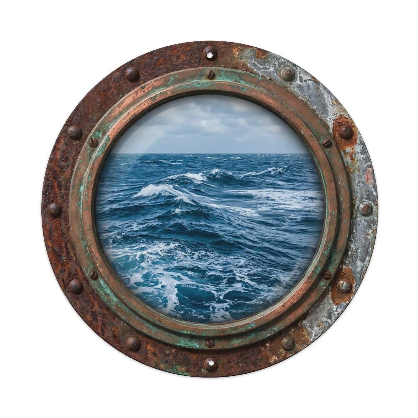 Vintage Porthole Rolling Waves Nautical Window View Metal Tin Sign