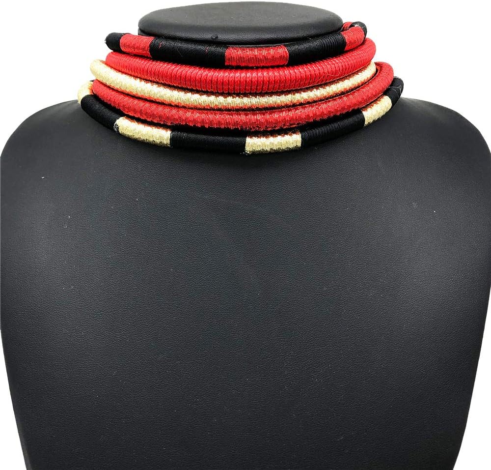 African Necklace - Ankara Jewelry - Sunkissed Marula Kente Choker & Bib African Necklace Jewelry Set (Multi D)