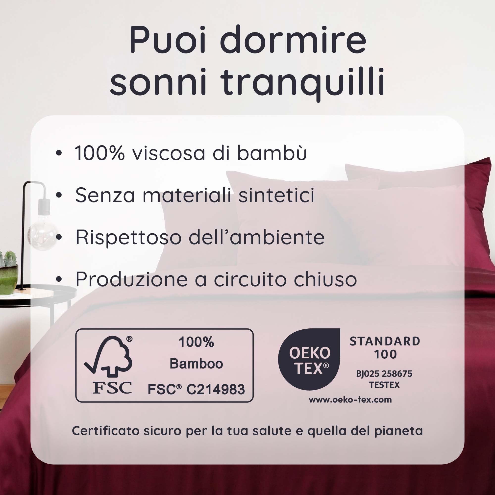 Bambaw Lenzuolo matrimoniale sopra bambu, 240x290 cm, Lenzuola effetto freddo, Lenzuolo senza angoli anti acari e anallergico, Lenzuola rinfrescanti matrimoniali, Certificato OEKO-TEX® (Bordeaux)