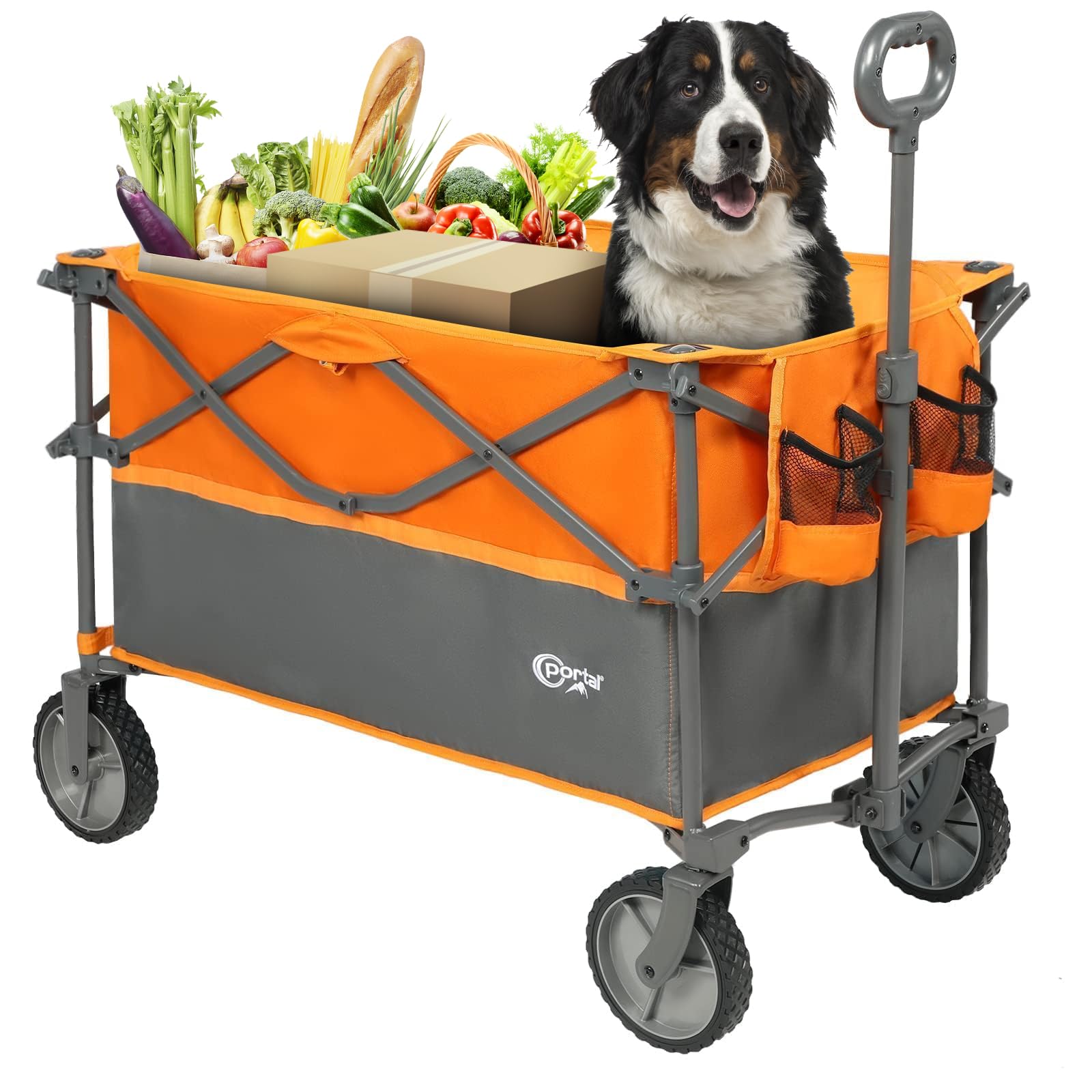 PORTAL Chariot de Jardin Pliable Plus Grande capacité pour Festival, Plage, Camping, Chariot avec roulettes, remorque de Pique-Nique Robuste Orange