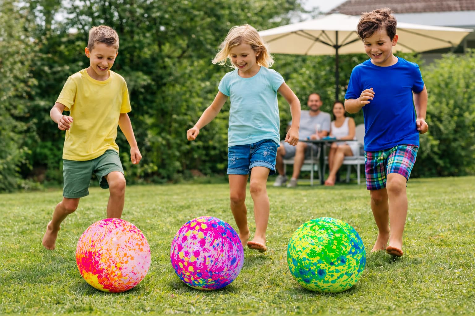 3er Set Kinderbälle Ø 22 cm – Leichte Freizeitbälle für Garten & draußen – Bunt gesprenkeltes Design – inkl. Ballnadel