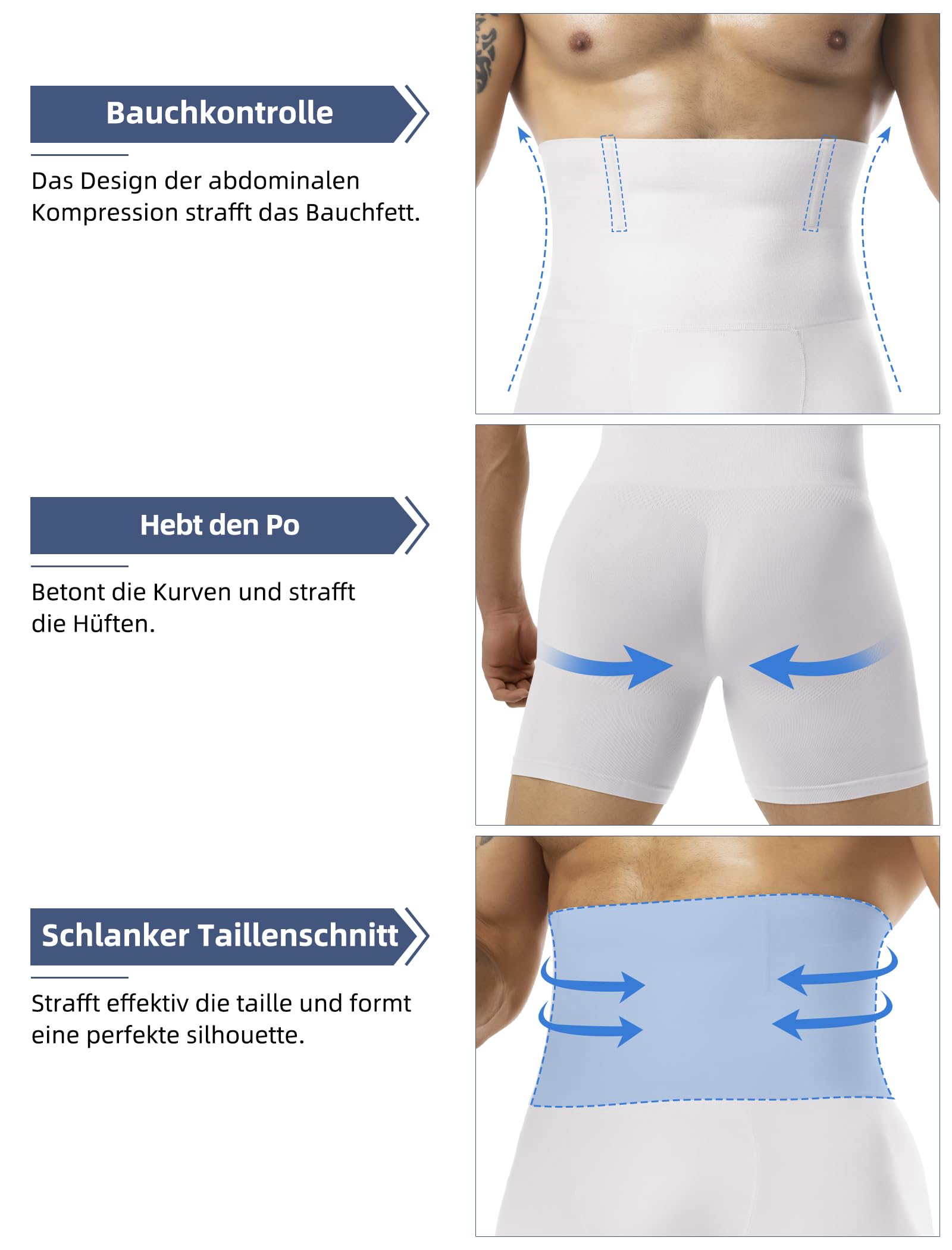 MISS MOLY Short de compression pour homme - Taille haute - Sans couture - Sous-vêtement gainant - Contrôle du ventre - Style rétro