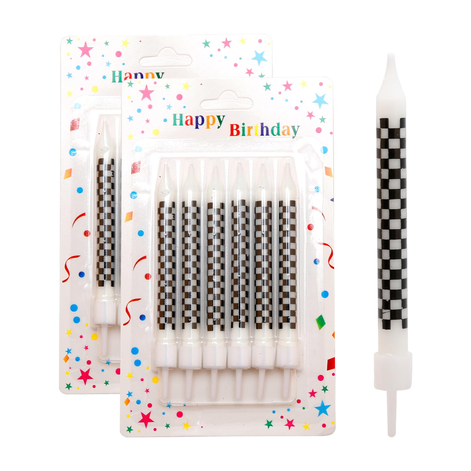 Hopzab White, Black 12Pcs Racing Car Birthday Candles, Black And White Checkered Flag Sparkler Toppers For Cake Decorations, Novelty Party Supplies, Paraffin Wax