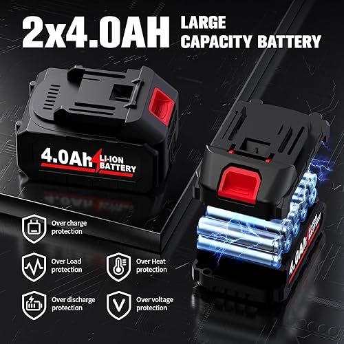 Miniatura 3 de Amoladora angular inalámbrica de 4-1/2 pulgadas, 12000 RPM sin escobillas, herramientas eléctricas con batería de 2 x 4.0 Ah, amoladora angular de 3