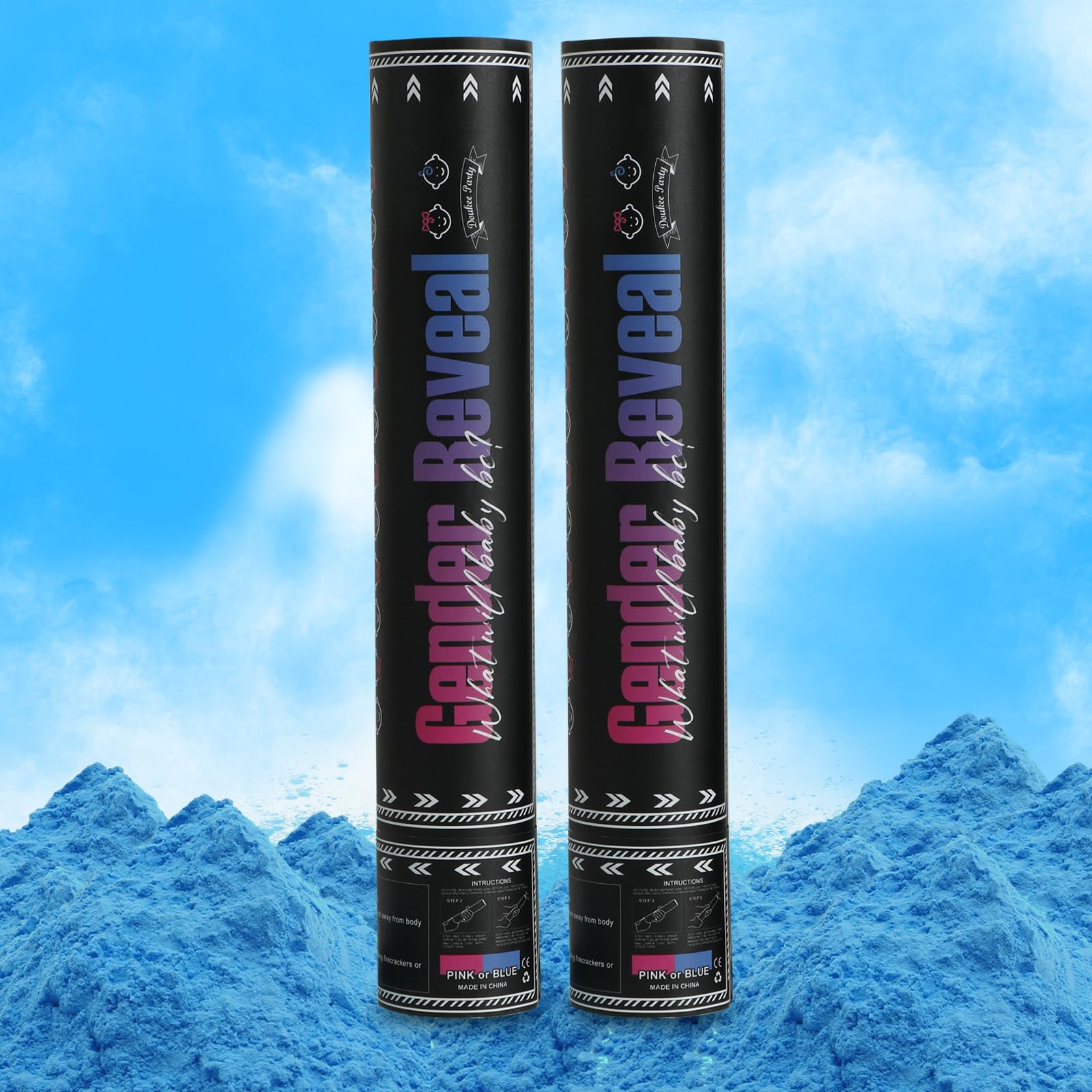 Gender Reval Powder Cannon Blue, Blue Powder Only Smoke Cannon Boy Gender Reveal Smoke Popper without Confetti for Gender Reveal, Baby Shower or Baby Boy Birthday Party, 2PK
