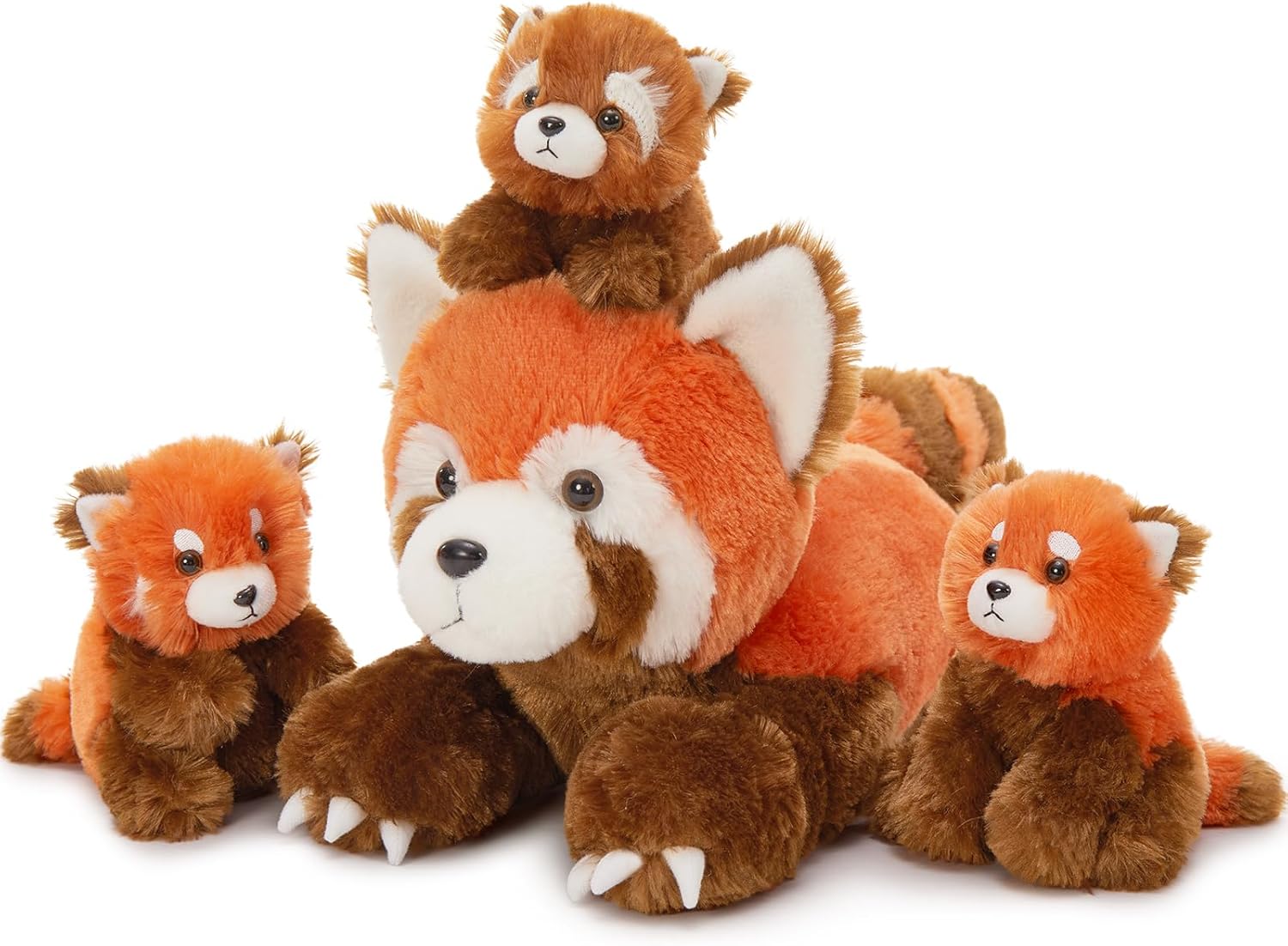 MorisMos 4Pcs Red Panda Stuffed Animal Set, 17.7 Inch Stuffed Mommy Red Panda Plush Toy with 3 Baby Pandas, Realistic Red Panda Plushie Toy Gift Kids Boys Girls Birthday Christmas
