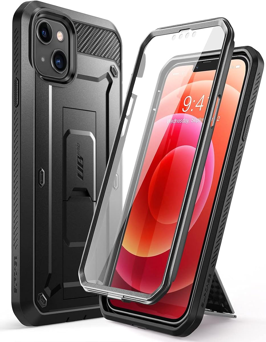 for iPhone 13 Mini Case (5.4 inch) with Screen Protector, Black | Built-in Kickstand, 360° Rotating Belt Clip, Full-Body Rugged Holster Case, Military-Grade Protection, Unicorn Beetle Pro