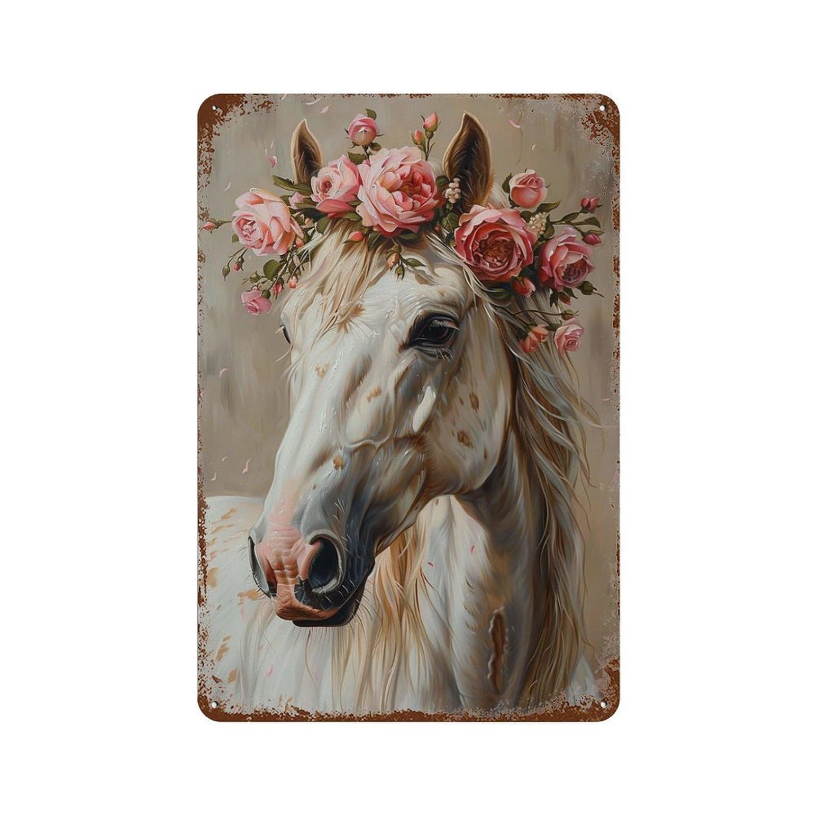 Floral Crown Horse Art Print Rusty Metal Tin Sign 11.8"x7.9", for Pub, Kitchen And Man Cave Decor, Novelty Wall Decor