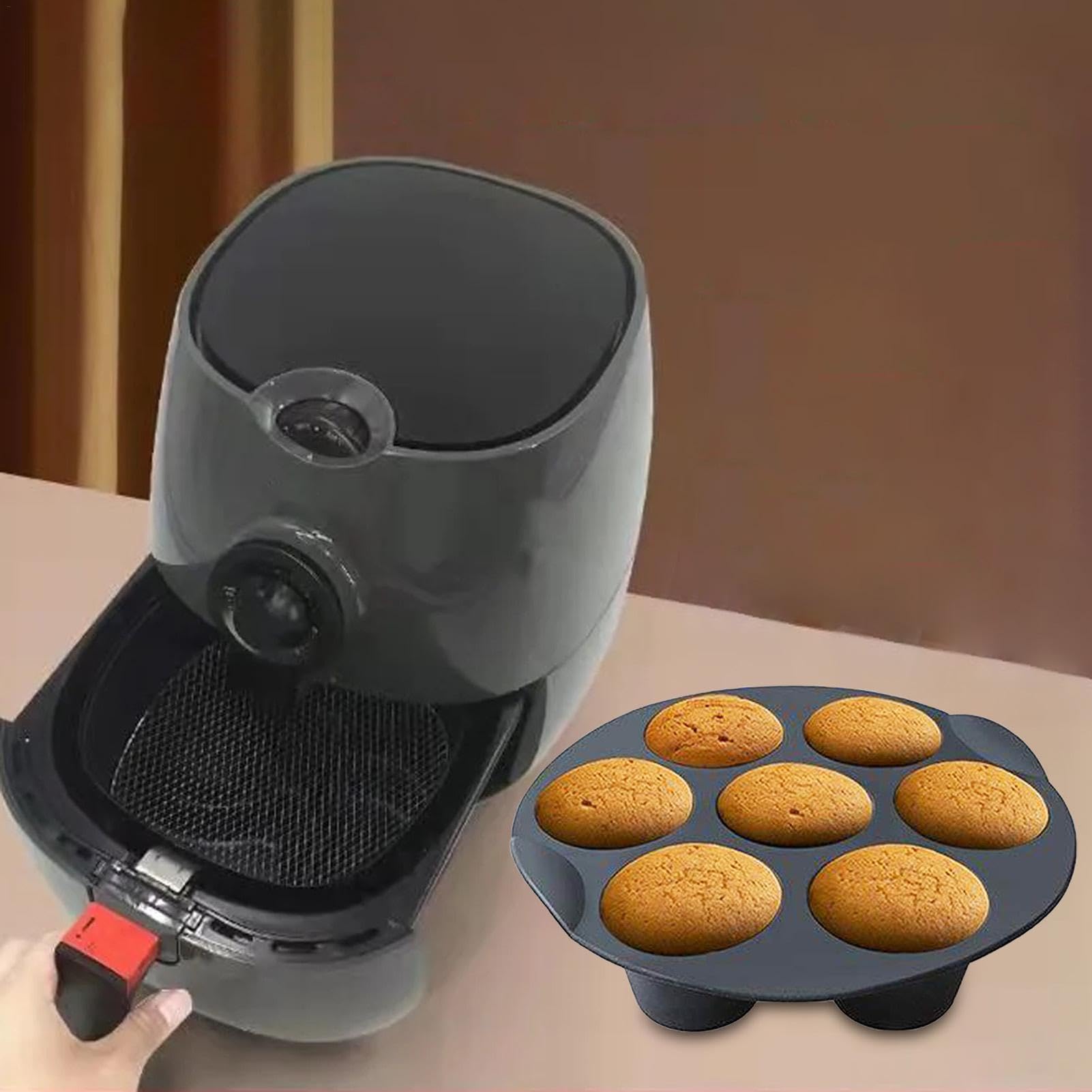 A/A Muffinvormpjes van siliconen | siliconen bakvorm voor 7 kopjes, mini-muffininformaats, airfryer-accessoires voor airfryer met 2,6/3,2/3,5-5,8 l, praktische keukenaccessoires voor het bakken