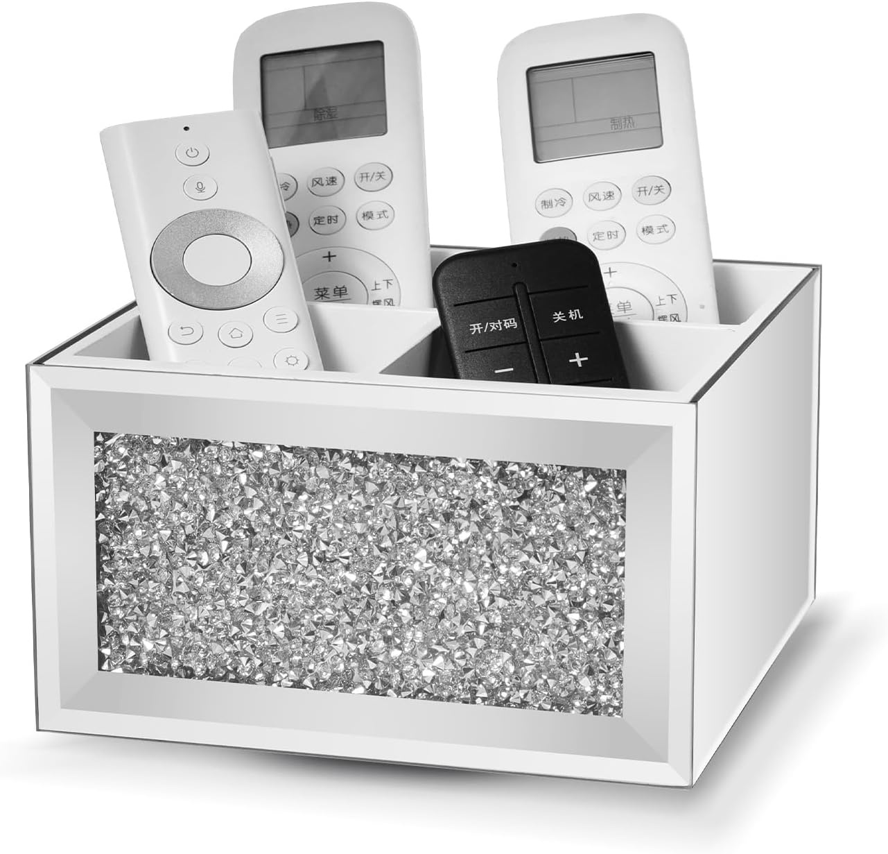 SWTHONY 360 Rotating TV Remote Control Holder Caddy Storage for Table, Silver Bling Crushed Diamond Organizer for Pens and Pencils, Make Up Brushes