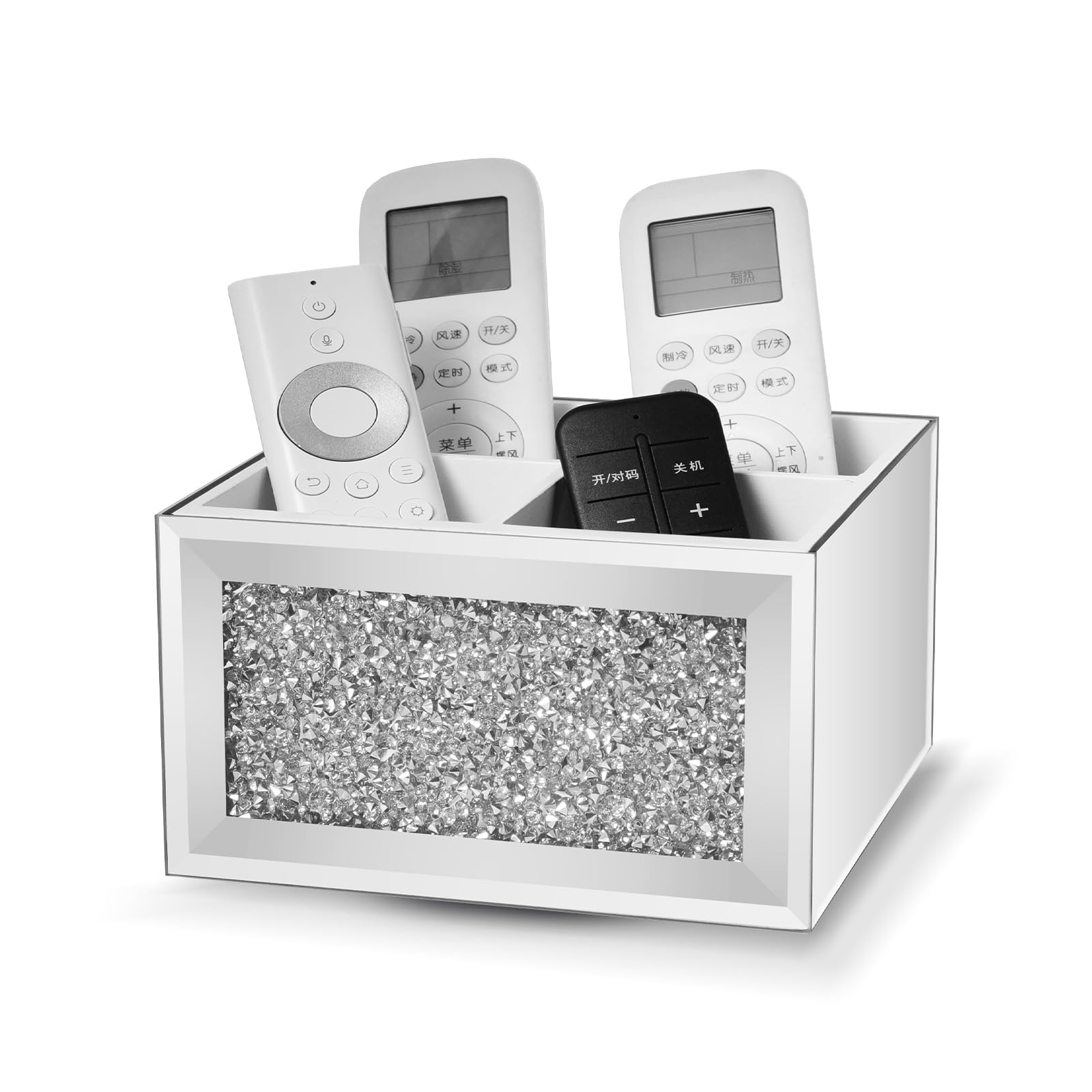 SWTHONY 360 Rotating TV Remote Control Holder Caddy Storage for Table, Silver Bling Crushed Diamond Organizer for Pens and Pencils, Make Up Brushes โ image 1